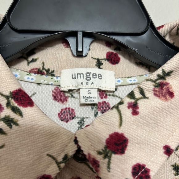 Umgee USA Womens Corduroy Blouse Tan Floral Long Sleeve Collared Button Up Tunic - Picture 4 of 7